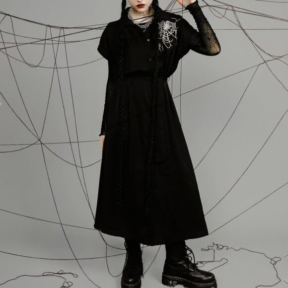 Disturbia Widow Relaxed Midi Shirt Dress with Web Embroidery - Picture 5 of 12